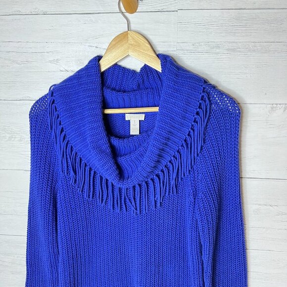 Chicos Sweater Womens Size 1/M Bright Blue/Purple Turtleneck Rabbit Hair Blend - Picture 7 of 15